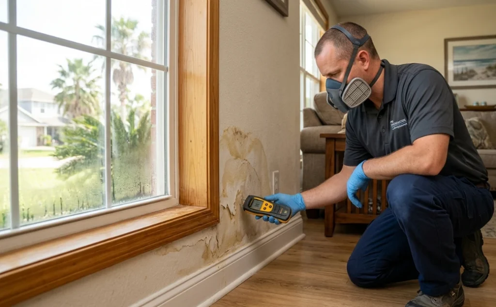 mold inspection cost in Corpus Christi - inspector using moisture meter