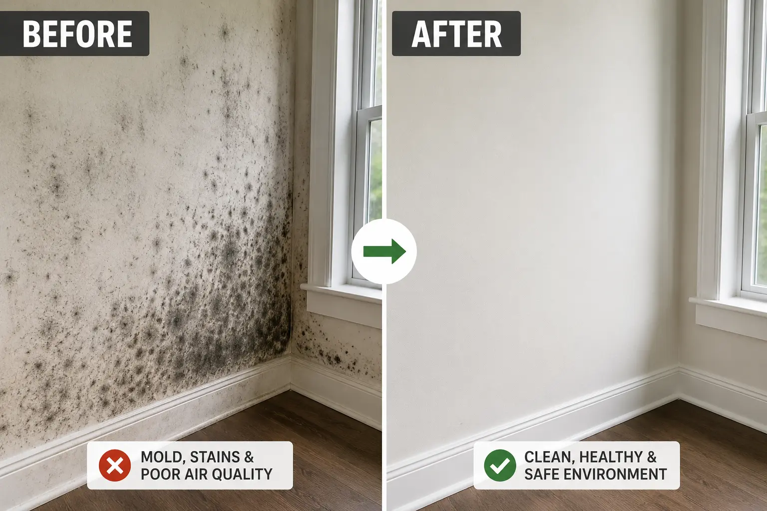 Same wall after completed mold remediation and repair in a Corpus Christi home